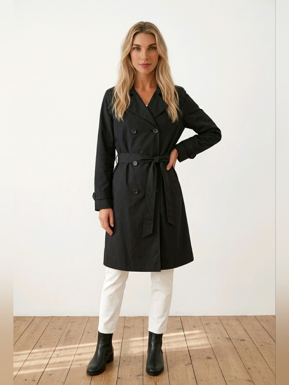 London Fog Women's Double Breasted Black Trench Coat Sz M